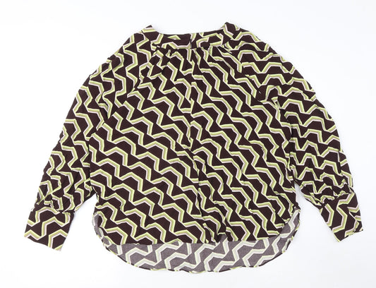 Autograph Womens Brown Geometric Viscose Basic Blouse Size 14 Round Neck