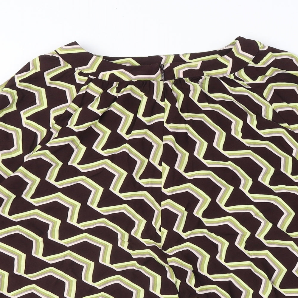 Autograph Womens Brown Geometric Viscose Basic Blouse Size 14 Round Neck