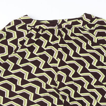 Autograph Womens Brown Geometric Viscose Basic Blouse Size 14 Round Neck