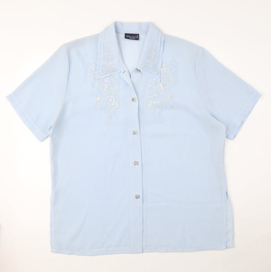 Womens UK Size 16 Saloos Blue Basic Button-Up