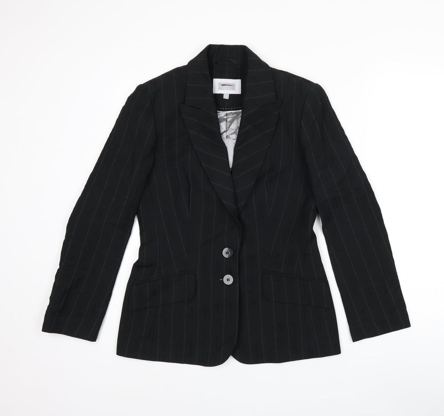 NEXT Womens Black Striped Polyester Jacket Suit Jacket Size 10