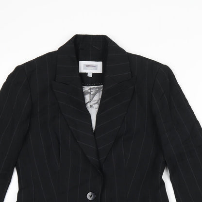 NEXT Womens Black Striped Polyester Jacket Suit Jacket Size 10