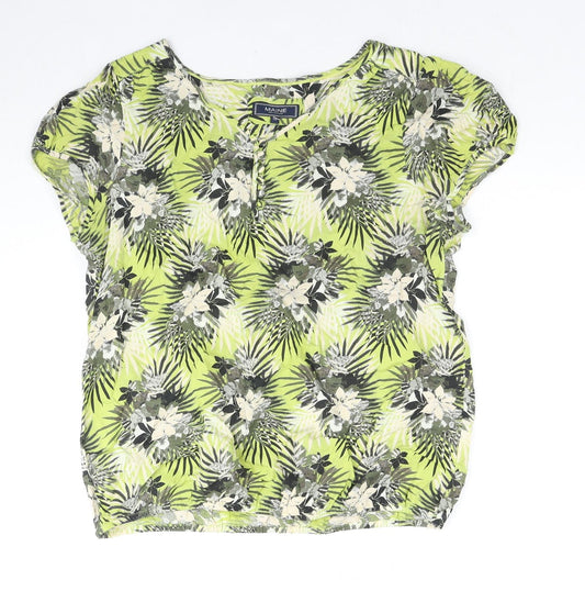 Maine Womens Green Floral Cotton Basic T-Shirt Size 10 V-Neck