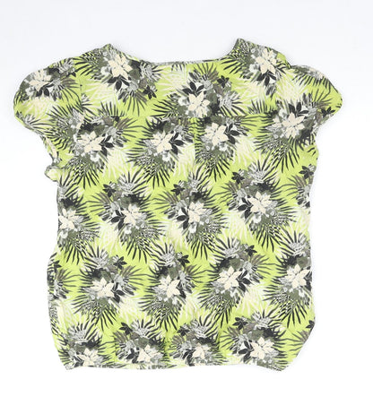 Maine Womens Green Floral Cotton Basic T-Shirt Size 10 V-Neck