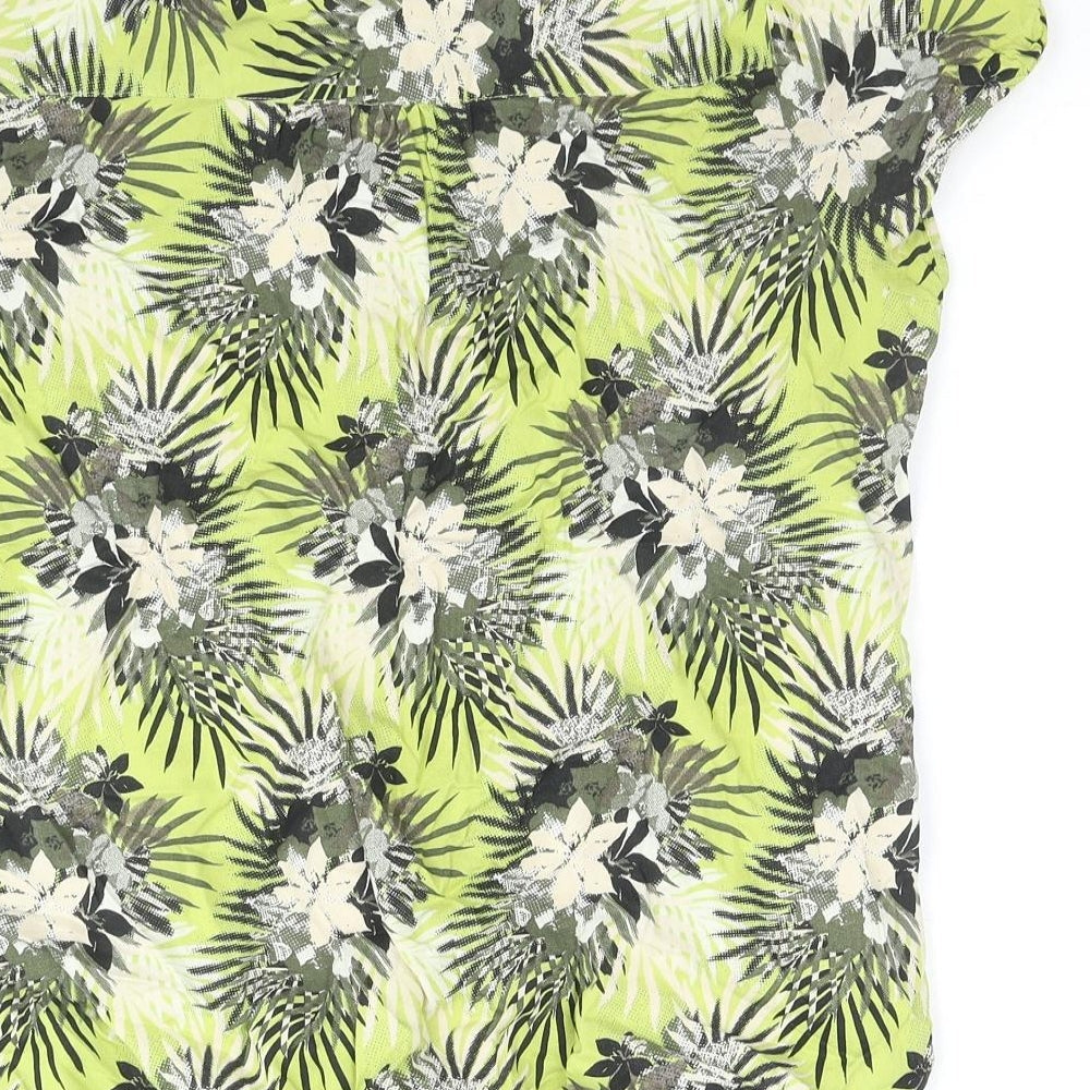 Maine Womens Green Floral Cotton Basic T-Shirt Size 10 V-Neck