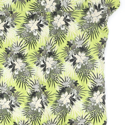 Maine Womens Green Floral Cotton Basic T-Shirt Size 10 V-Neck