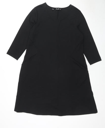 Additional front view of BPC Collection women’s black polyester a-line, size M, round neck pullover