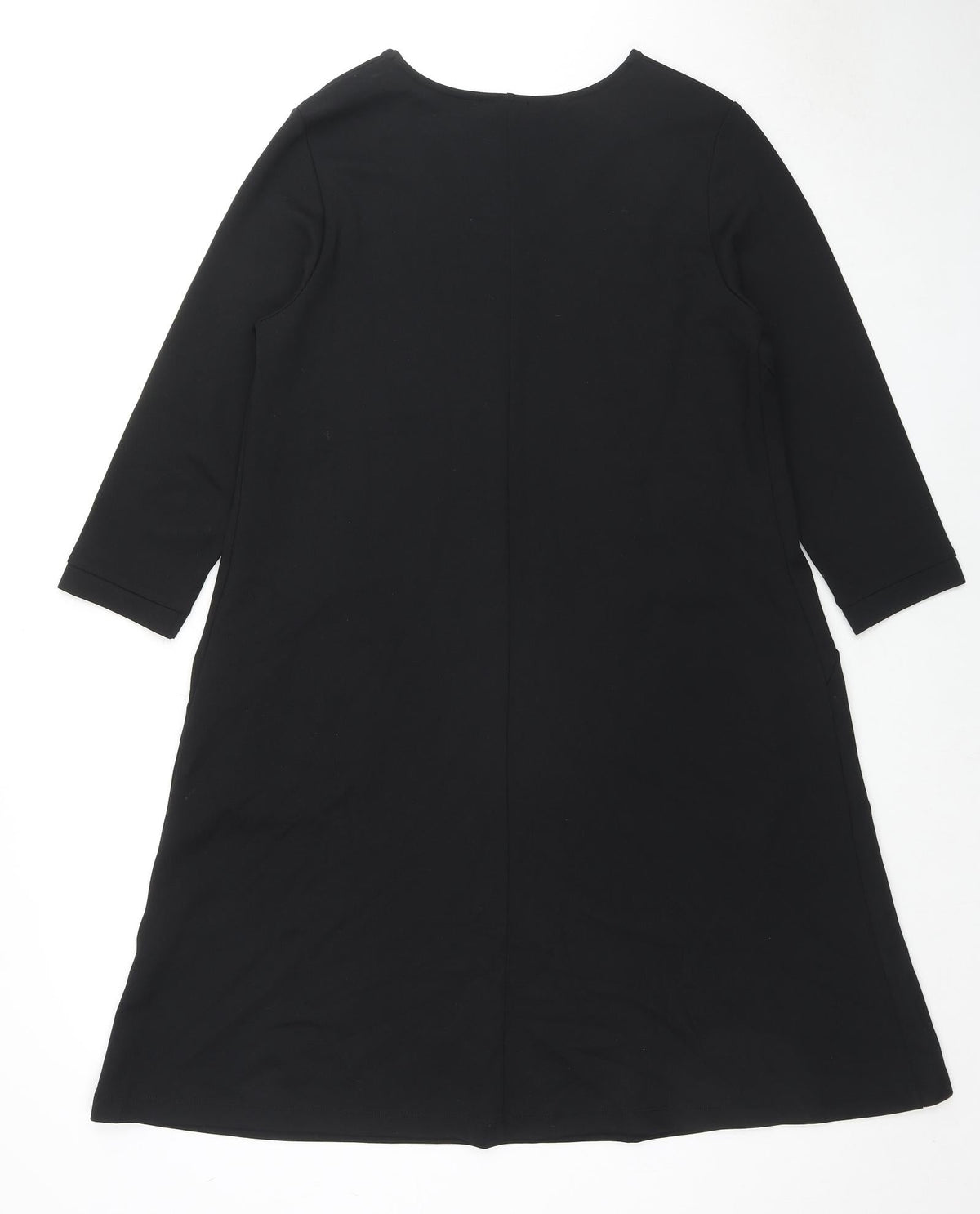 Back view of BPC Collection women’s black polyester a-line, size M, round neck pullover