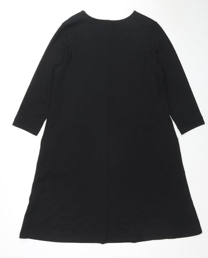Back view of BPC Collection women’s black polyester a-line, size M, round neck pullover