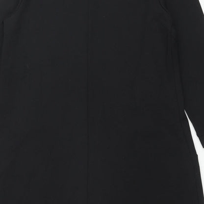 Brand and care label for BPC Collection women’s black polyester a-line, size M, round neck pullover