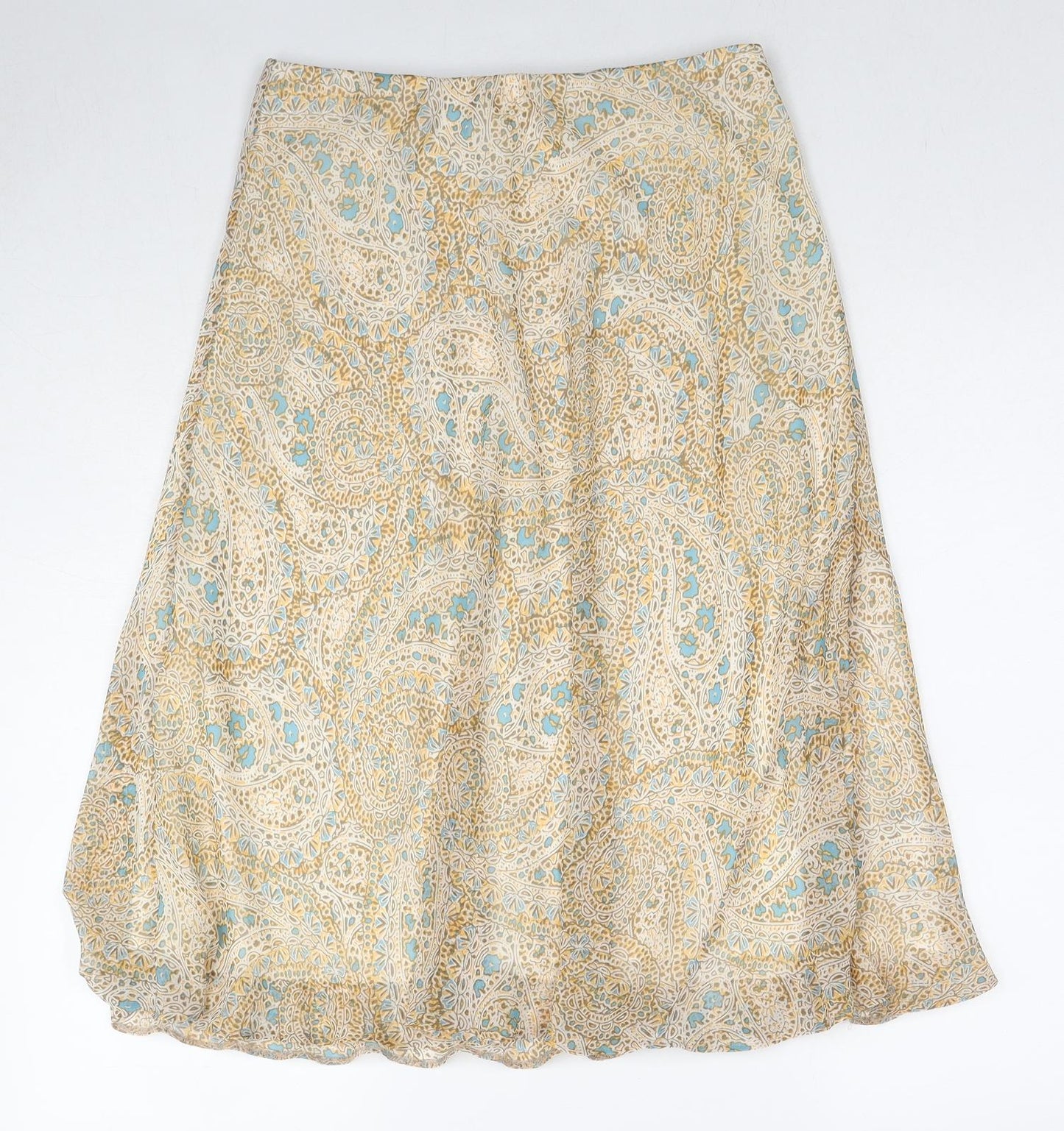 Marks and Spencer Womens Beige Geometric Polyester A-Line Skirt Size 10