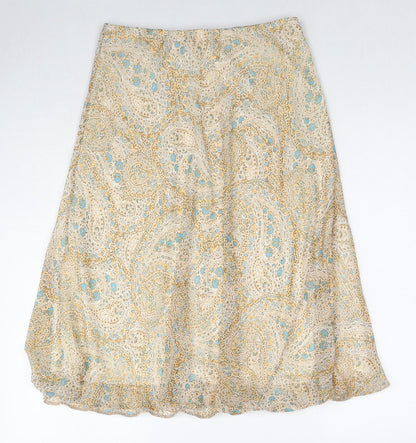 Marks and Spencer Womens Beige Geometric Polyester A-Line Skirt Size 10