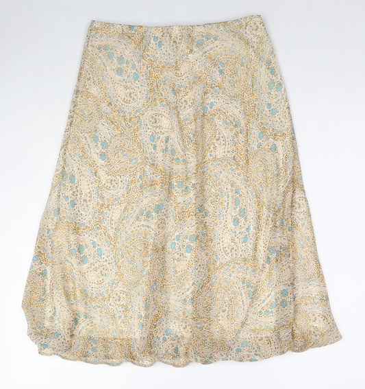 Marks and Spencer Womens Beige Geometric Polyester A-Line Skirt Size 10