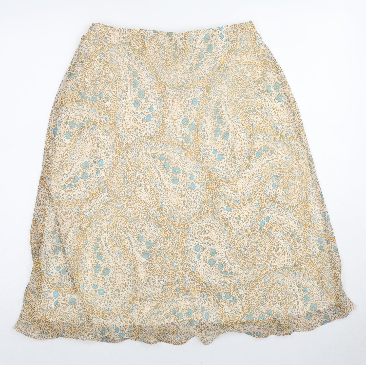 Marks and Spencer Womens Beige Geometric Polyester A-Line Skirt Size 10