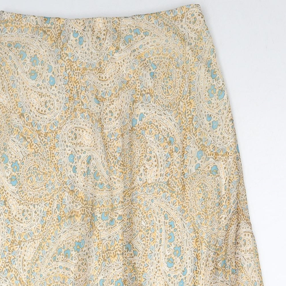 Marks and Spencer Womens Beige Geometric Polyester A-Line Skirt Size 10