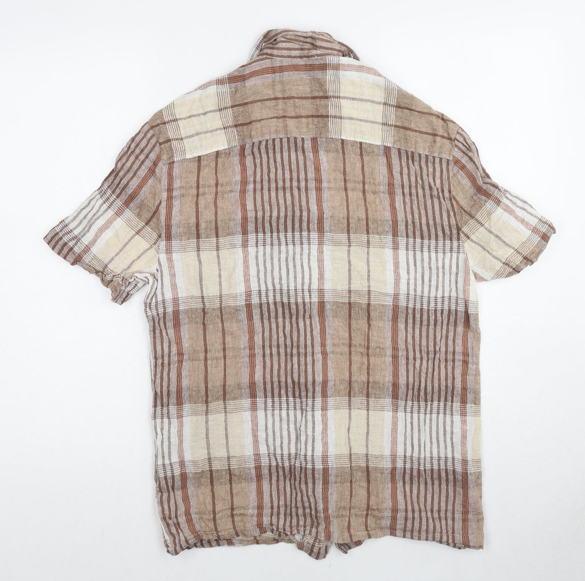 River Island Mens Beige Check Cotton Button-Up Size S Collared Button