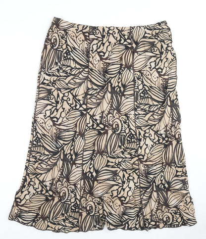 Marks and Spencer Womens Brown Geometric Ramie A-Line Skirt Size 14