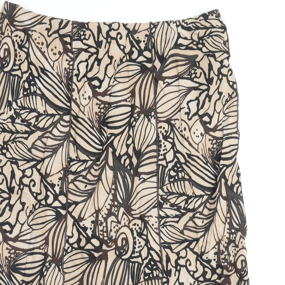 Marks and Spencer Womens Brown Geometric Ramie A-Line Skirt Size 14