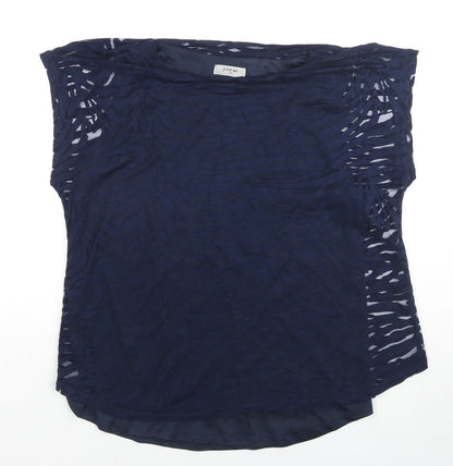 Soon Womens Blue Animal Print Viscose Basic Blouse Size 14 Round Neck