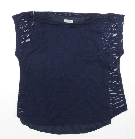 Soon Womens Blue Animal Print Viscose Basic Blouse Size 14 Round Neck