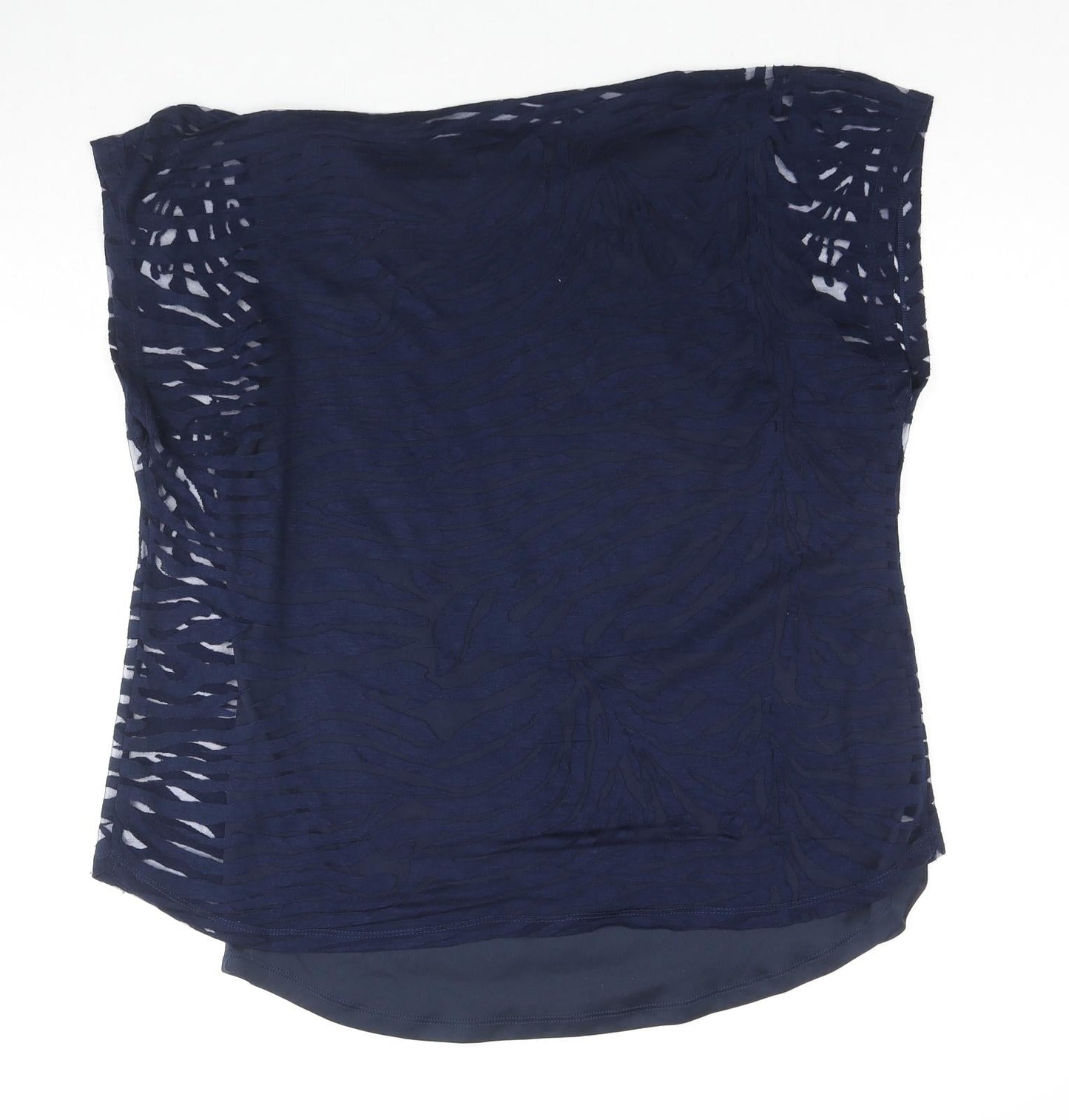 Soon Womens Blue Animal Print Viscose Basic Blouse Size 14 Round Neck