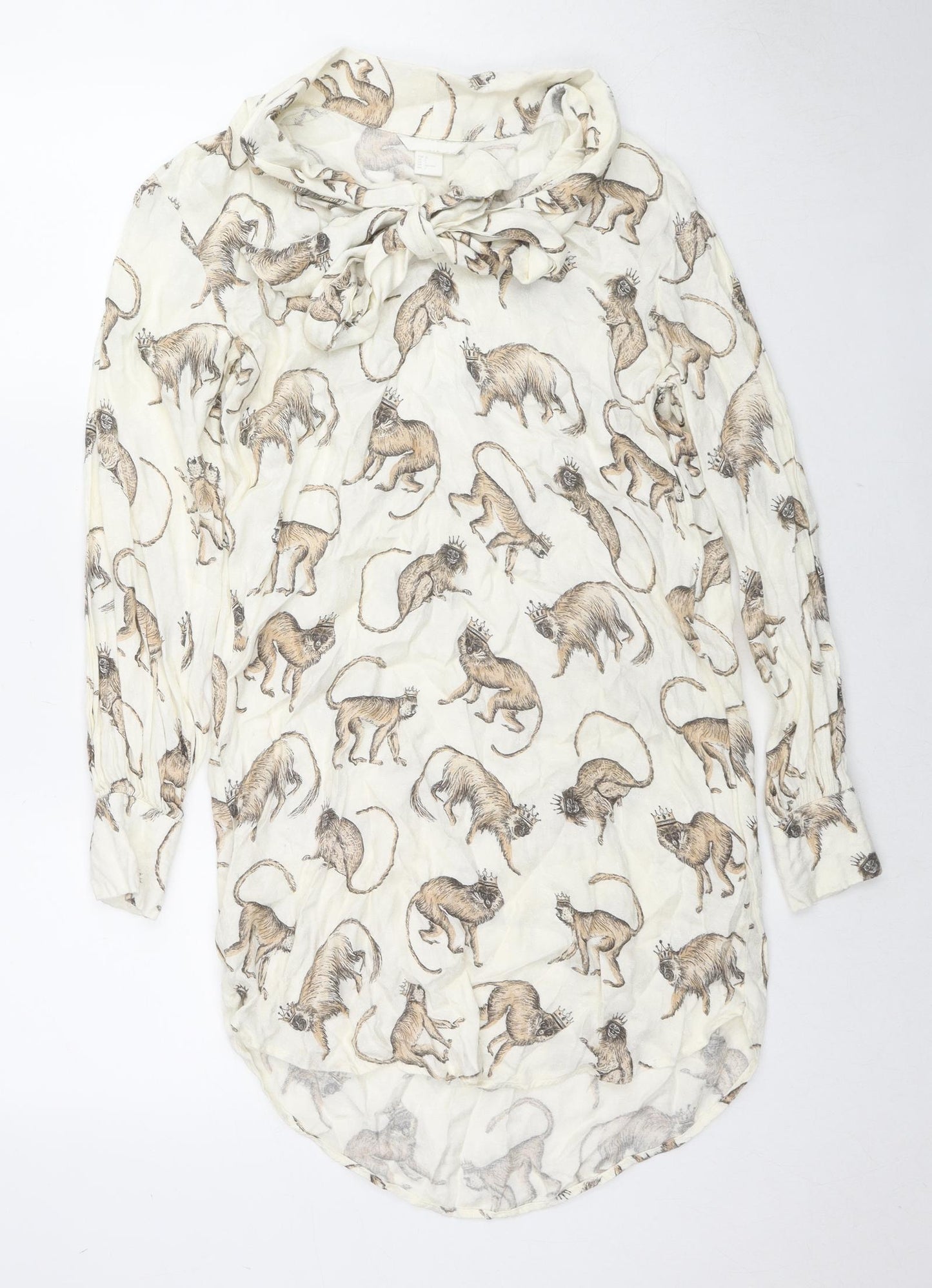 Womens UK Size 4 H&M Beige Tunic Button-Up