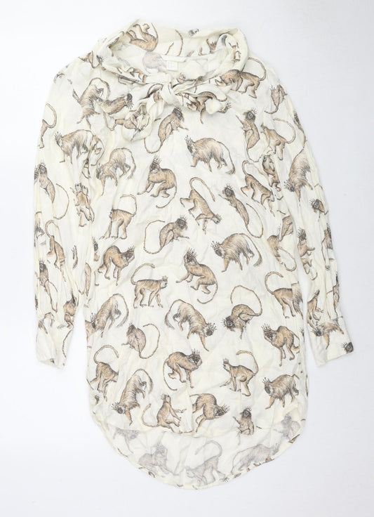 Womens UK Size 4 H&M Beige Tunic Button-Up