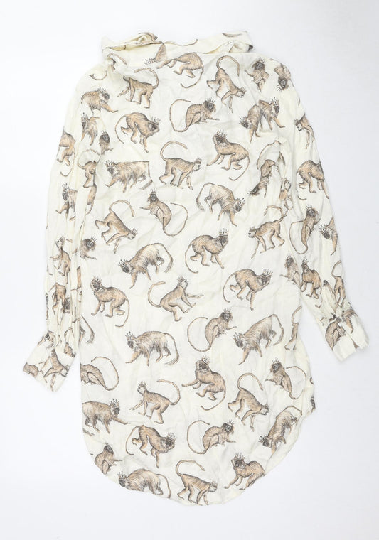 Womens UK Size 4 H&M Beige Tunic Button-Up