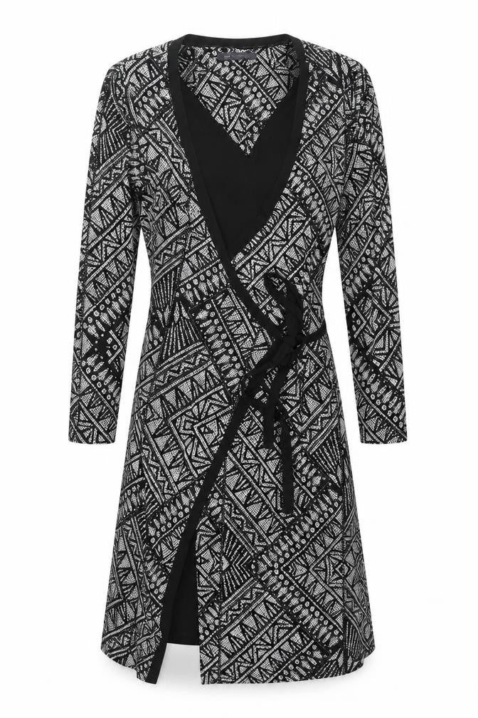 Marks and Spencer Womens Black Geometric Polyester Wrap Dress Size 10 V-Neck Pullover