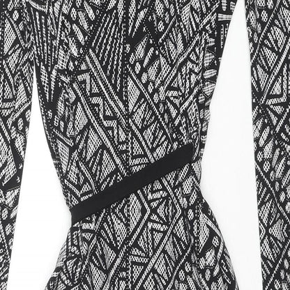 Marks and Spencer Womens Black Geometric Polyester Wrap Dress Size 10 V-Neck Pullover