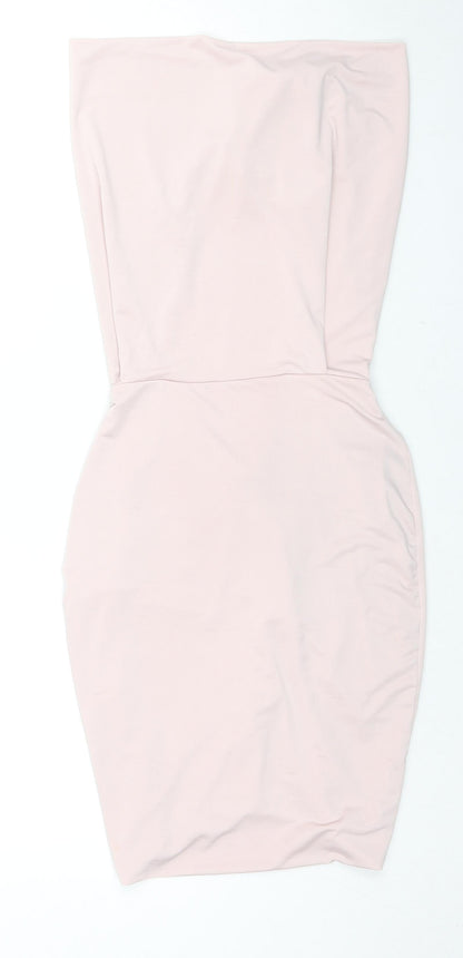 Saint Genies Womens Pink Polyester Bodycon Size 10 Square Neck Tie - Strapless