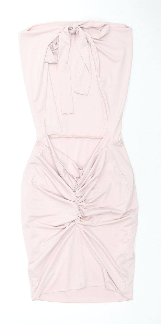 Saint Genies Womens Pink Polyester Bodycon Size 10 Square Neck Tie - Strapless