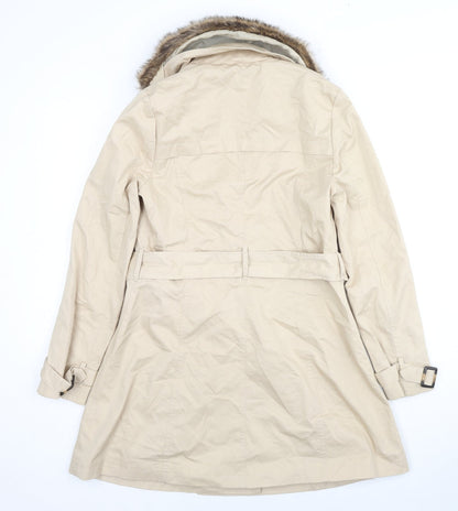 A&G Womens Beige Trench Coat Coat Size S Button - Faux Fur Trim