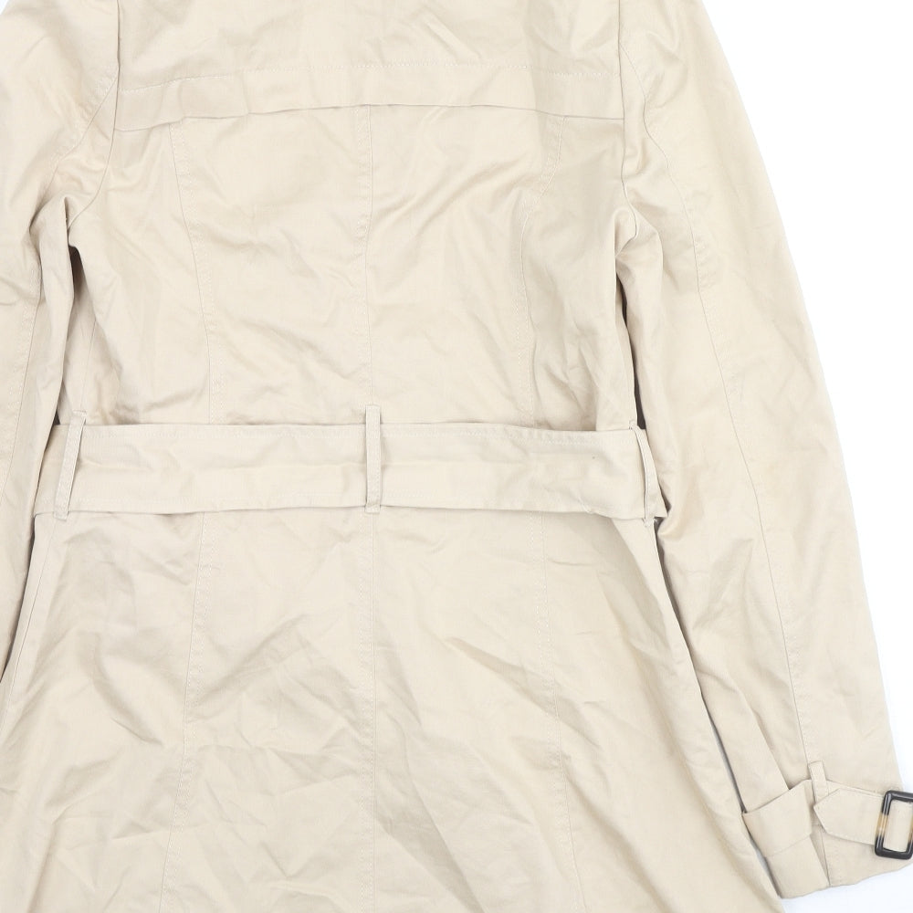 A&G Womens Beige Trench Coat Coat Size S Button - Faux Fur Trim