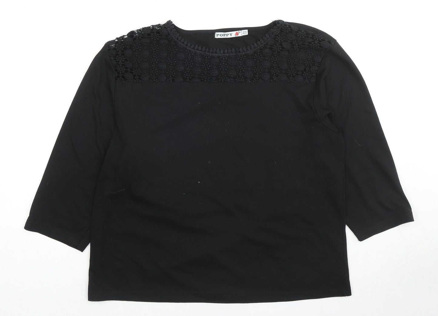 Womens UK Size 10 Poppy Black Basic T-Shirt