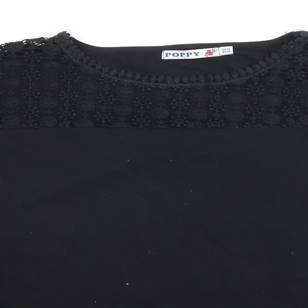 Womens UK Size 10 Poppy Black Basic T-Shirt