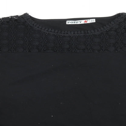 Womens UK Size 10 Poppy Black Basic T-Shirt