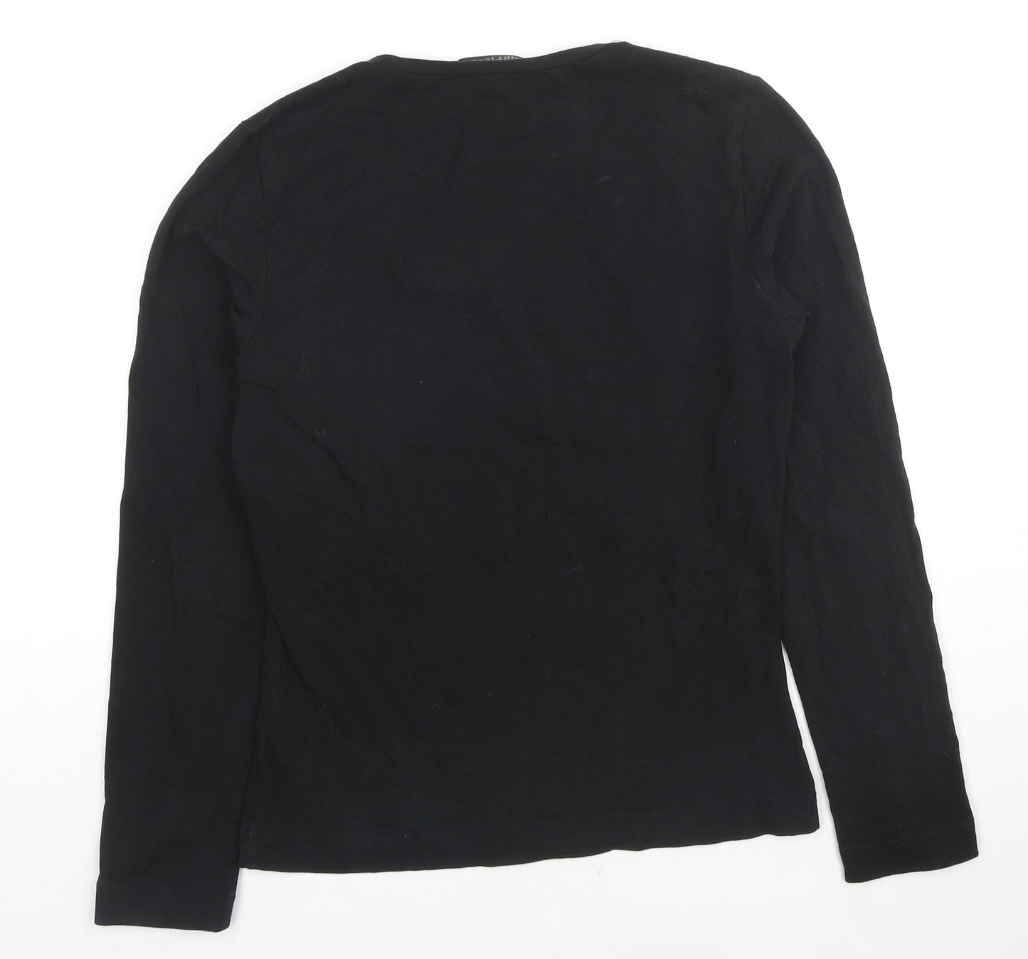 Airfield Womens Black Cotton Basic Blouse Size 12 Scoop Neck - Jeweled Detail