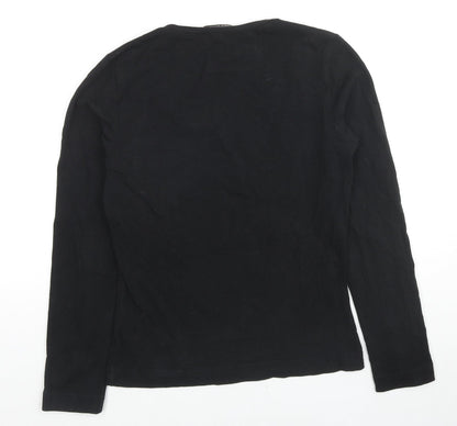 Airfield Womens Black Cotton Basic Blouse Size 12 Scoop Neck - Jeweled Detail
