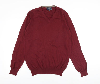 John Lewis Mens Red V-Neck Cotton Pullover Jumper Size S Long Sleeve