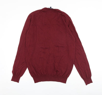 John Lewis Mens Red V-Neck Cotton Pullover Jumper Size S Long Sleeve