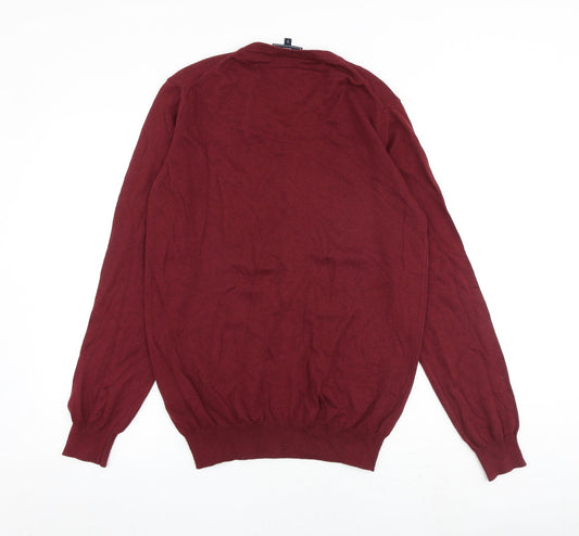John Lewis Mens Red V-Neck Cotton Pullover Jumper Size S Long Sleeve