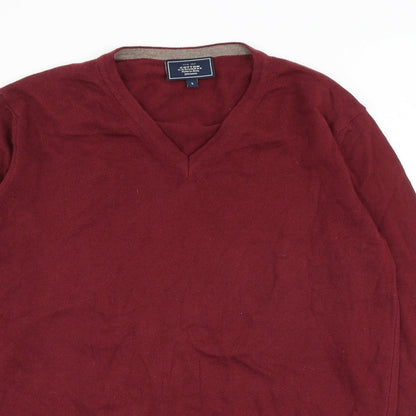 John Lewis Mens Red V-Neck Cotton Pullover Jumper Size S Long Sleeve