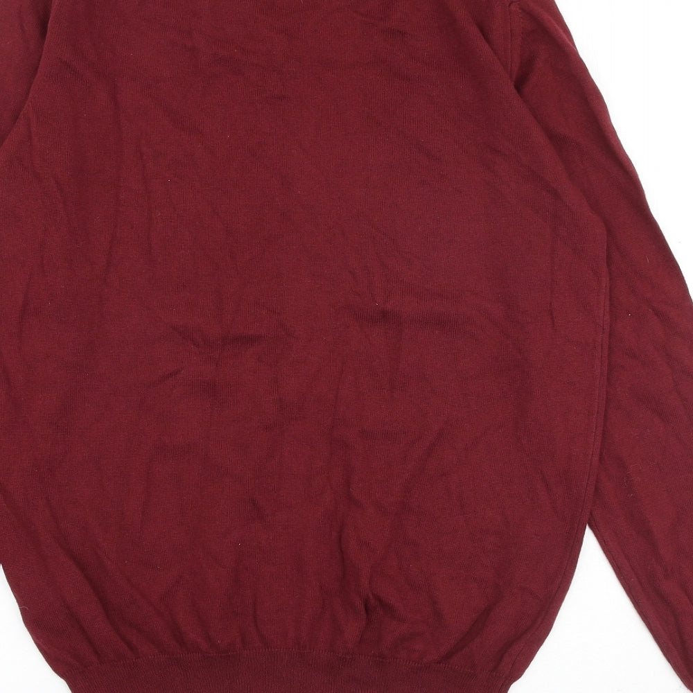 John Lewis Mens Red V-Neck Cotton Pullover Jumper Size S Long Sleeve