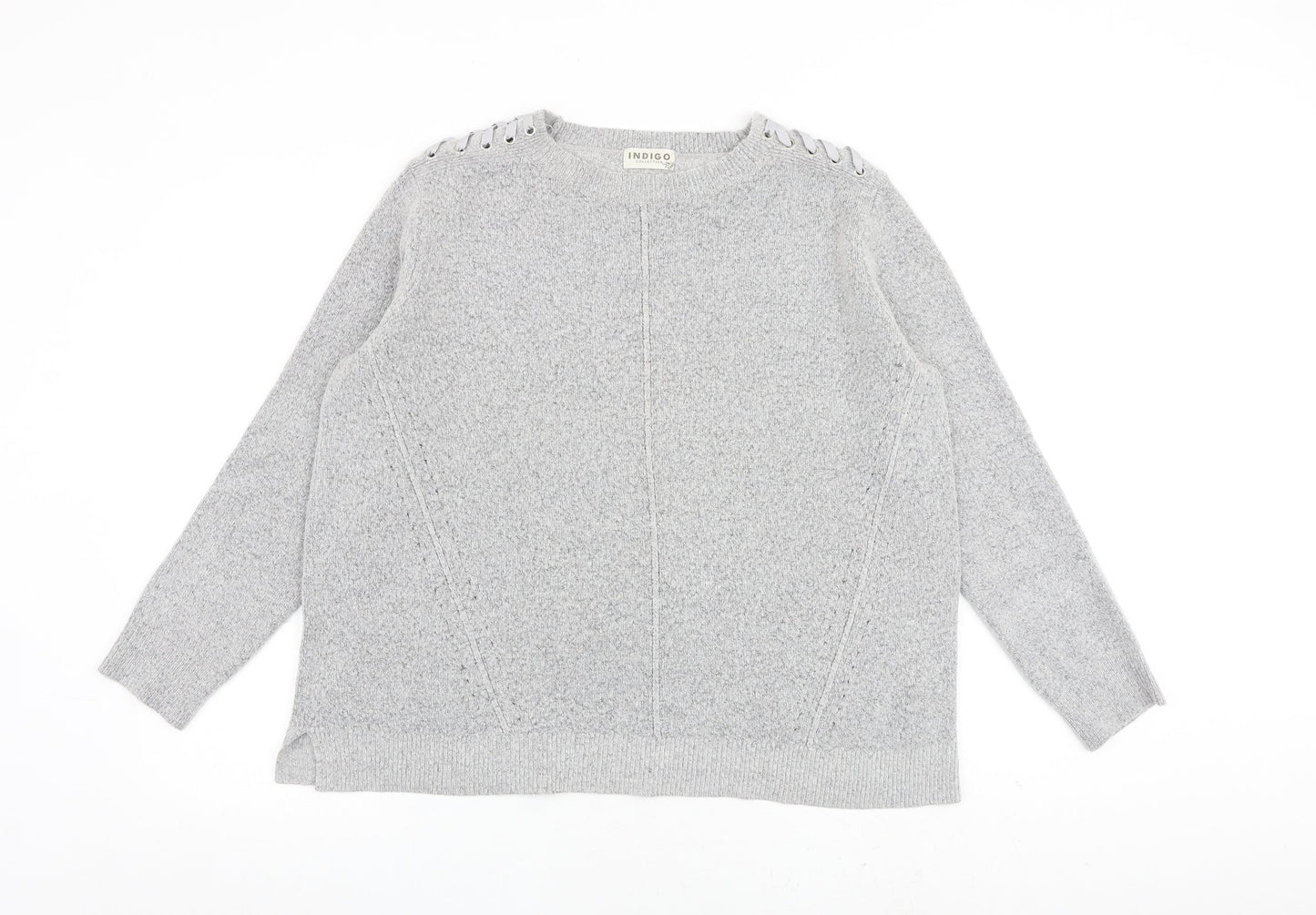 Indigo Womens Grey Round Neck Acrylic Pullover Jumper Size 14