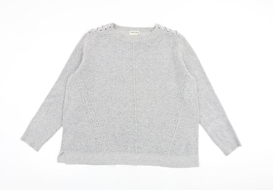 Indigo Womens Grey Round Neck Acrylic Pullover Jumper Size 14