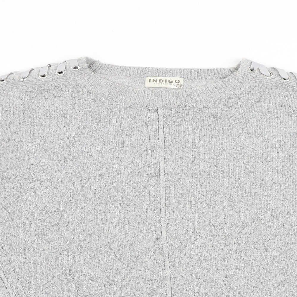 Indigo Womens Grey Round Neck Acrylic Pullover Jumper Size 14