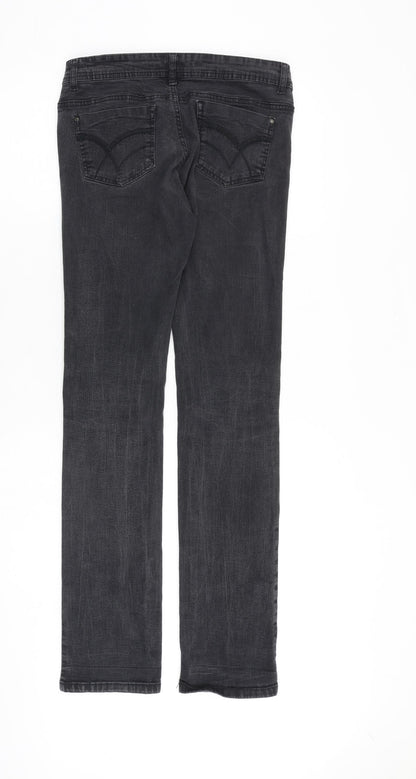 Denim & Co. Womens Grey Cotton Straight Jeans Size 10 L32 in Regular Zip