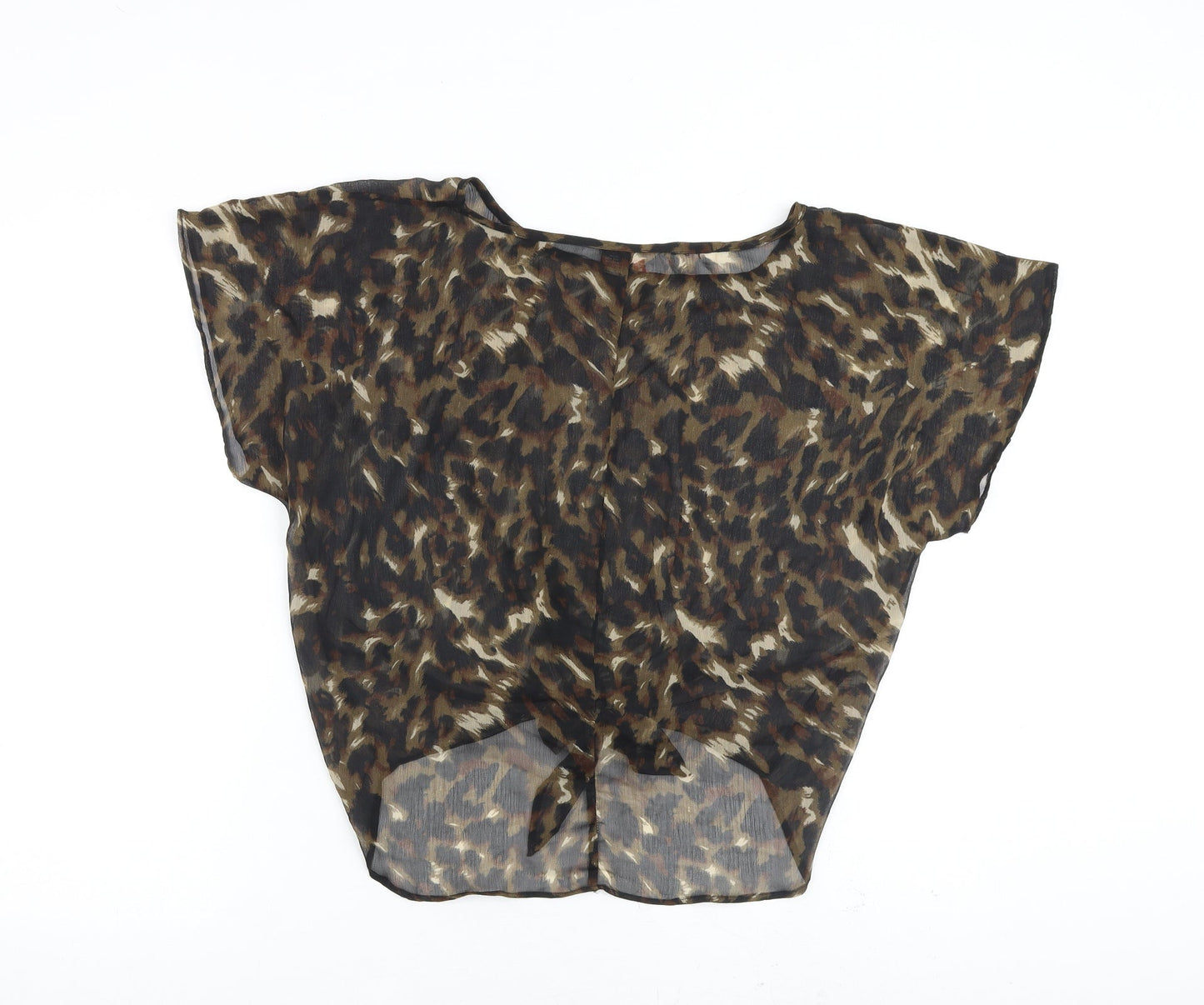 Fire Womens Brown Animal Print Polyester Basic Blouse Size S Round Neck