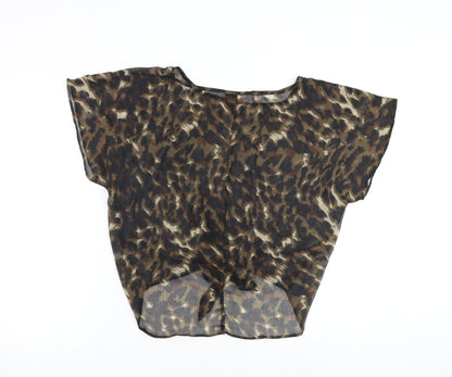 Fire Womens Brown Animal Print Polyester Basic Blouse Size S Round Neck